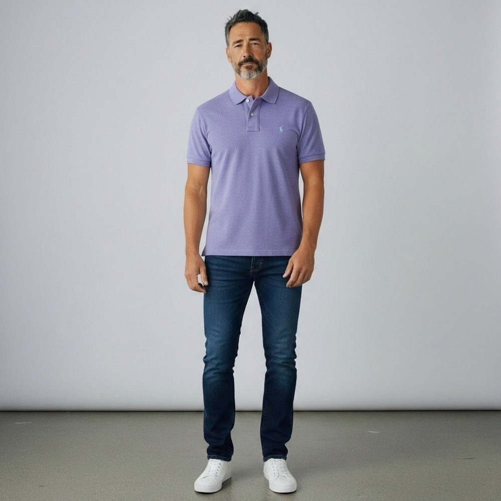Polo Ralph Lauren Mens Classic Fit Cotton Polo Shirt Purple Heathered preppy L